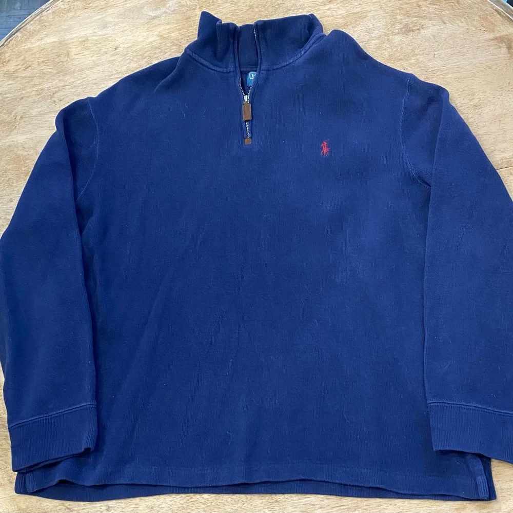 Polo by Ralph Lauren Men’s Size Large Navy Ribbed Knit Quarter Zip Pullover‎